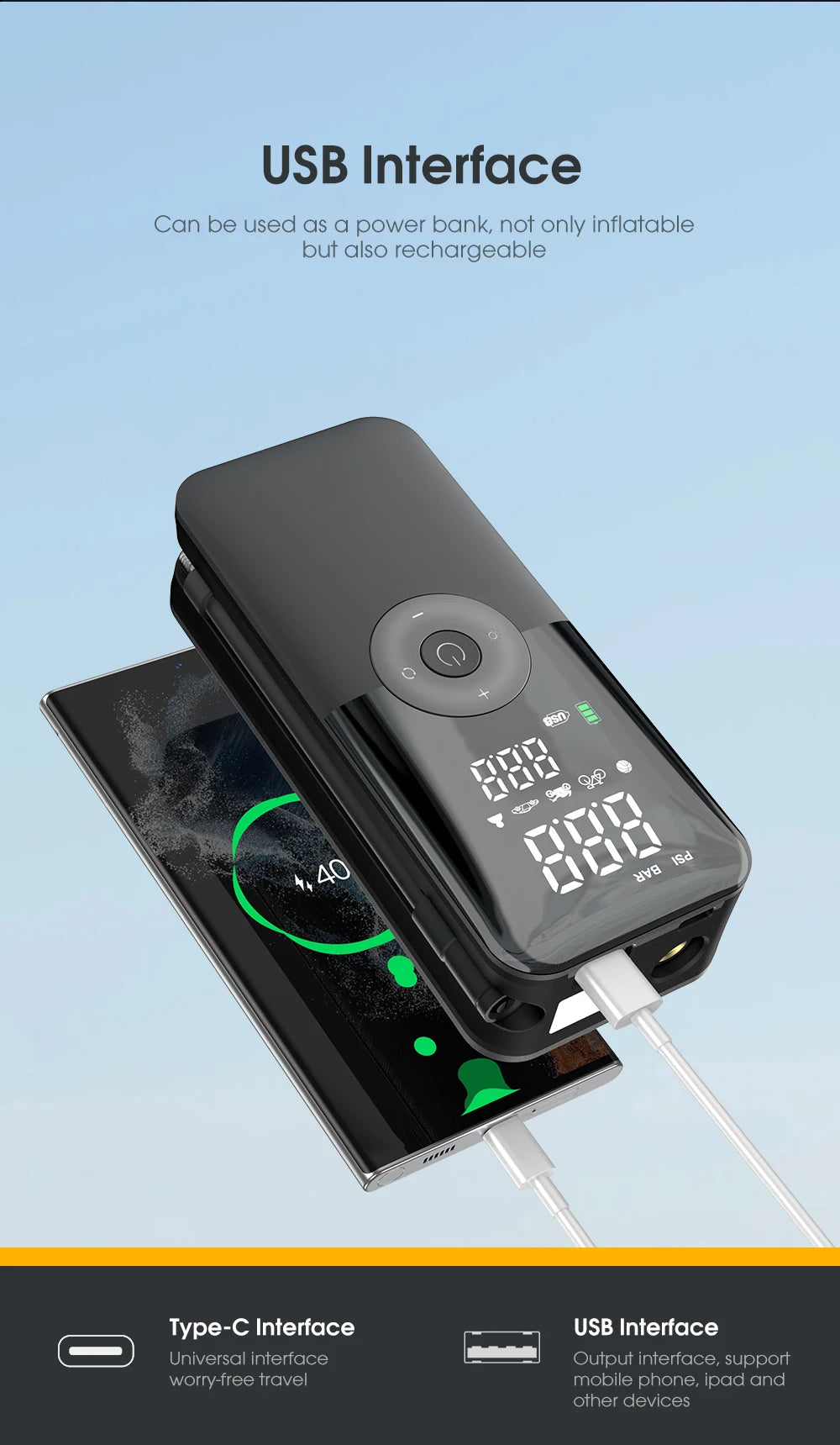 CARSUN Rechargeable Tire Inflator Digital Cordless Car Tyre Inflator For Motocycle Bicycle Balls Portable Compressor Air Pump