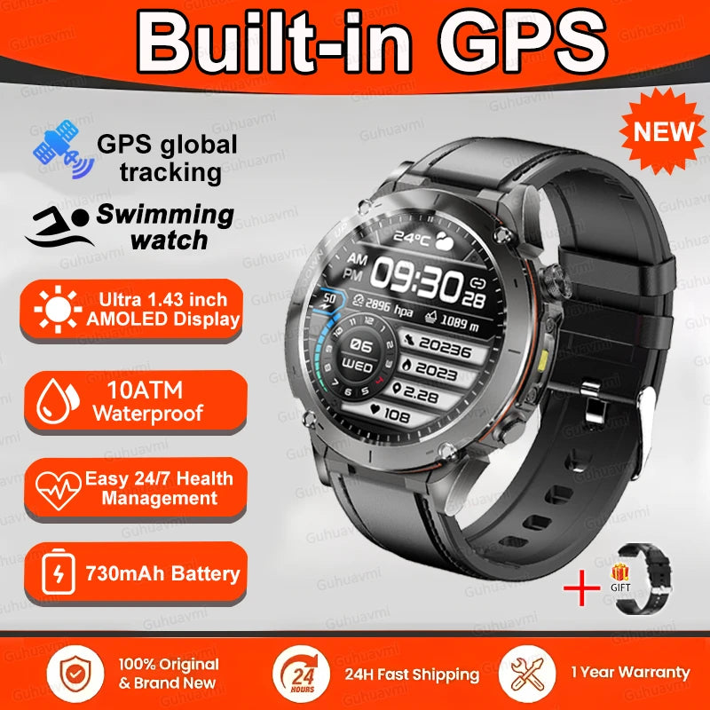 2025 GUHUAVMI Y-101 GPS Sports Smart Watch 10ATM Waterproof Built-in Dual-Band GNSS Compass Altimeter Military Grade Smartwatchs