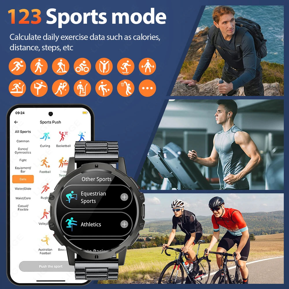 LIGE 2025 Military Grade 1000mAh Battery Smart Watch Men 3ATM Waterproof Bluetooth Call Men Sports Health Monitoring Smartwatch