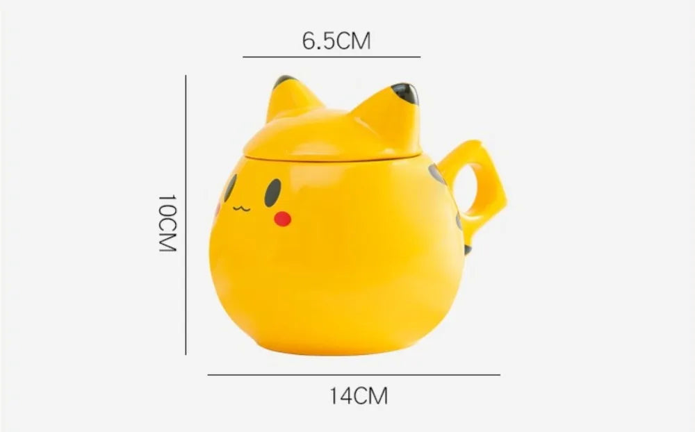 SHUNXIANG 300ml Pokémon Spherical Mug Ceramic Pikachu Cup with Lid Creative and Cute Pattern Cup Gift Desktop Decorative Cup