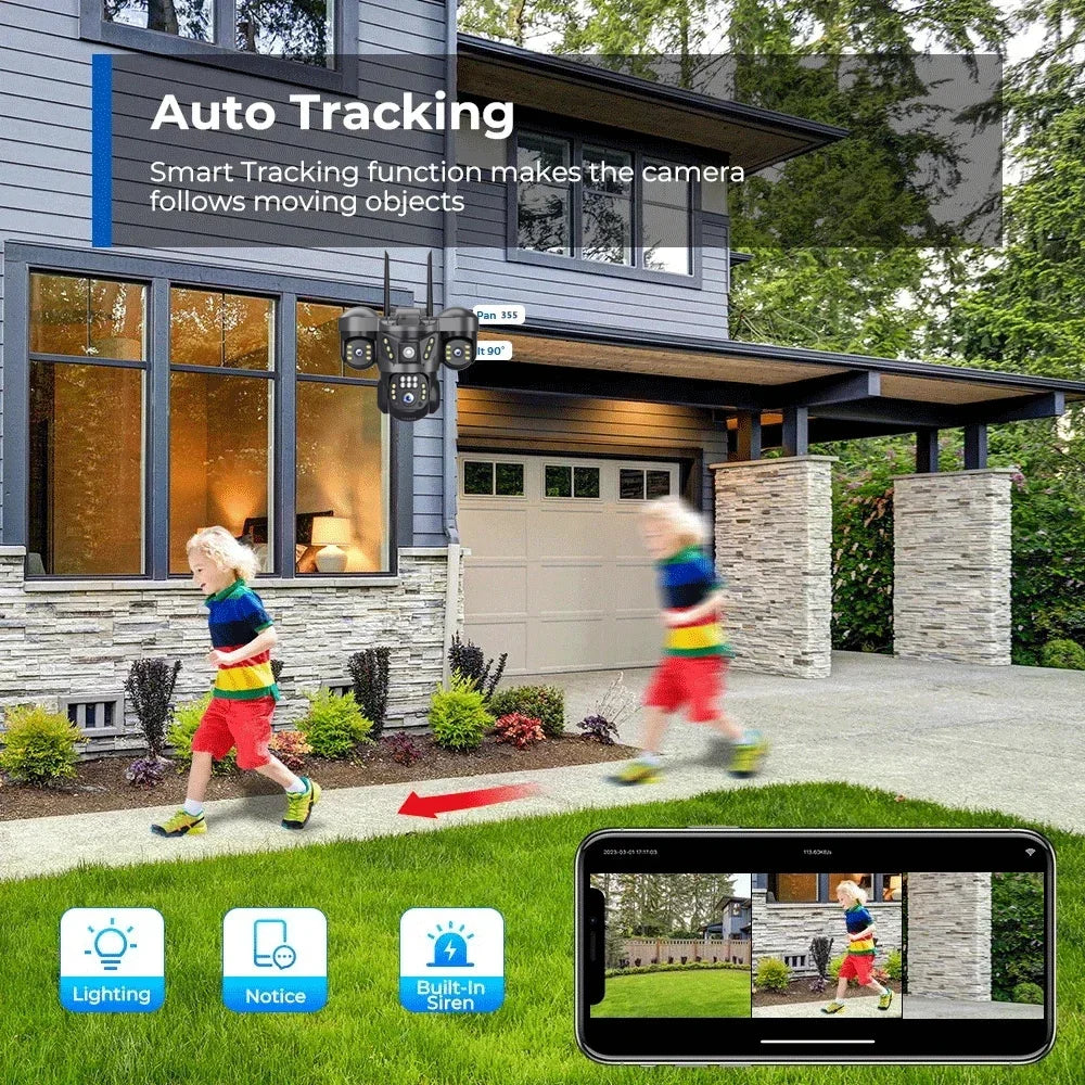 15MP 8K WIFI IP Camera 10X Zoom Triple Lens Outdoor Triple Screen PTZ Cam Waterproof CCTV Auto Tracking Security Surveillance