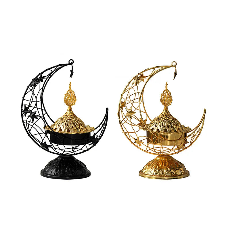 Middle Eastern Hand-held Crescent Metal Incense Burner Golden Living Room Tabletop Incense Burners Arabic Ornament
