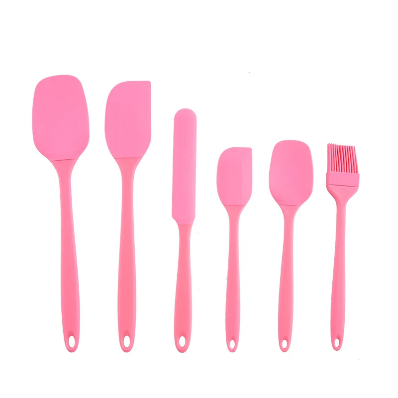Silicone kitchenware 6-piece set, cream  scraper, spatula, oil brush, size scraper set baking tool，Non-integrated hand
