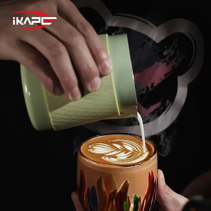 IKAPE Glass Cup,Espresso Cup,Milk Cup,Coffee and tea tools,Hand-Painted Design,270ml Large Capacity,Dual-Use for Kitchen and Bar