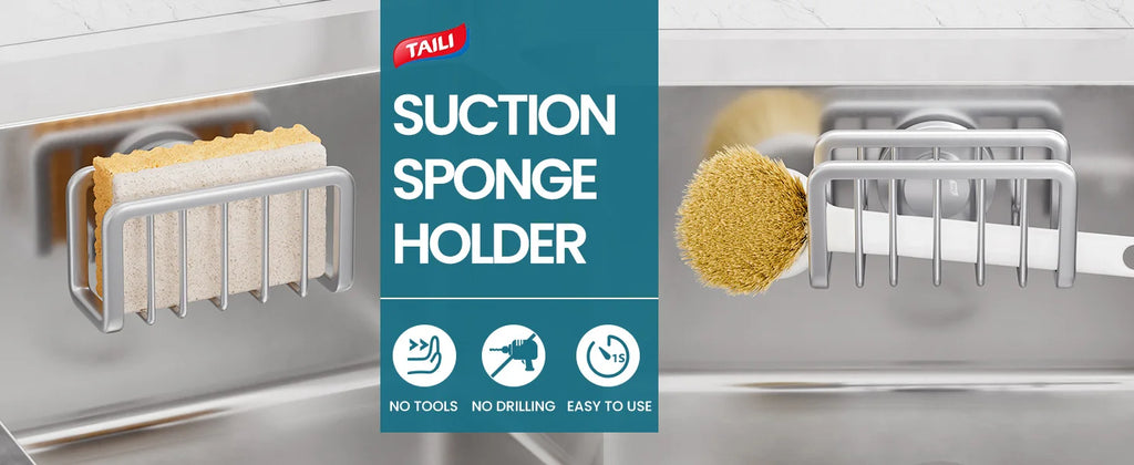 TAILI Sponge Holder for Kitchen Sink Organizer with Suction Cup Rustproof Sink Sponge Stand Removable Kitchen Sponge Holder