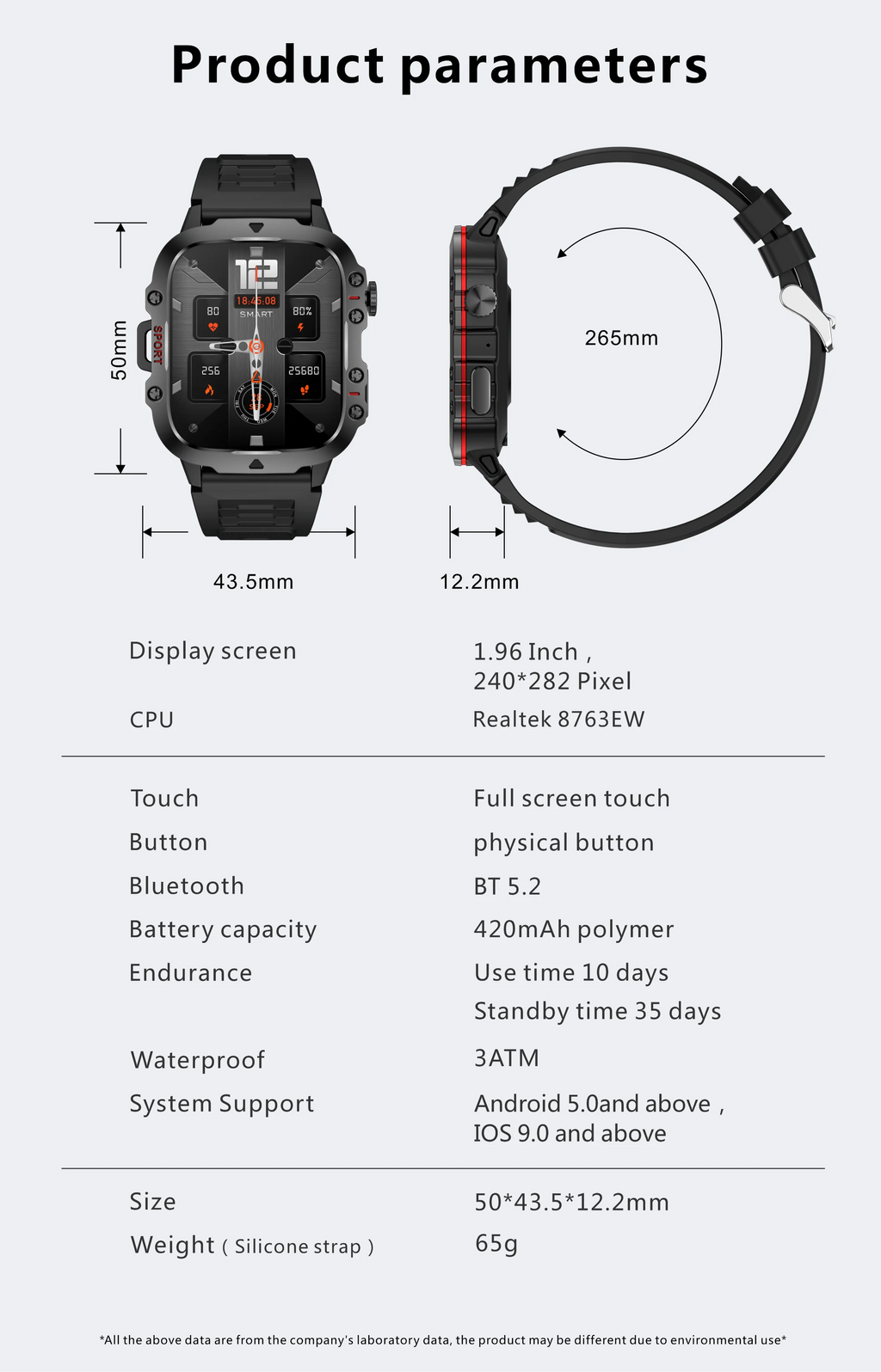 Military GPS Tracker SmartWatch Men 5ATM Outdoor Sports Fitness Tracker Health Monitor 1.96 BT Call Smartwatch For IOS Android