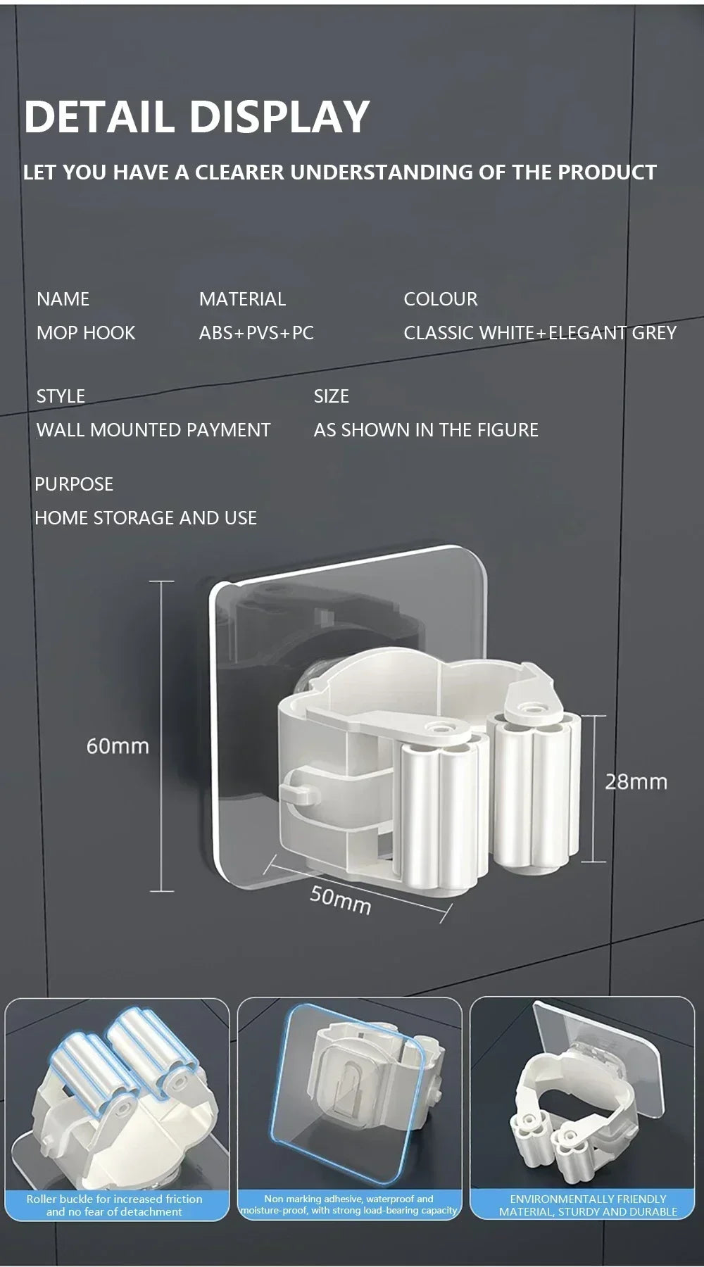Home Storage Rack wall hanging shelf Bathroom  shower holder storage Traceless Hook Mop Organizer Waterproof Broom Hanger