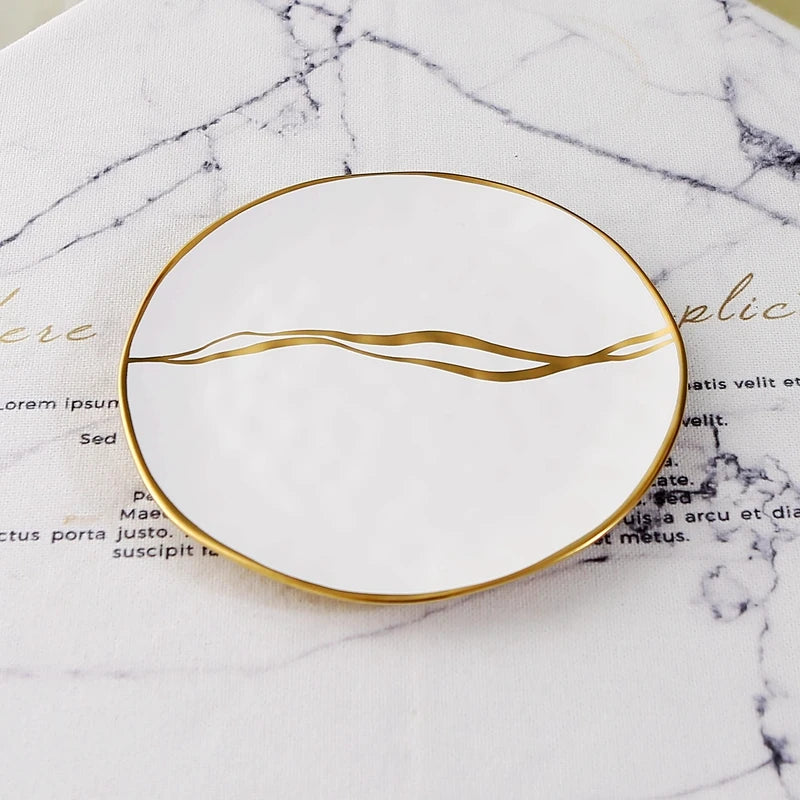 European style gold-plated ceramic Western food plate, hotel Western restaurant, home fruit pastry plate
