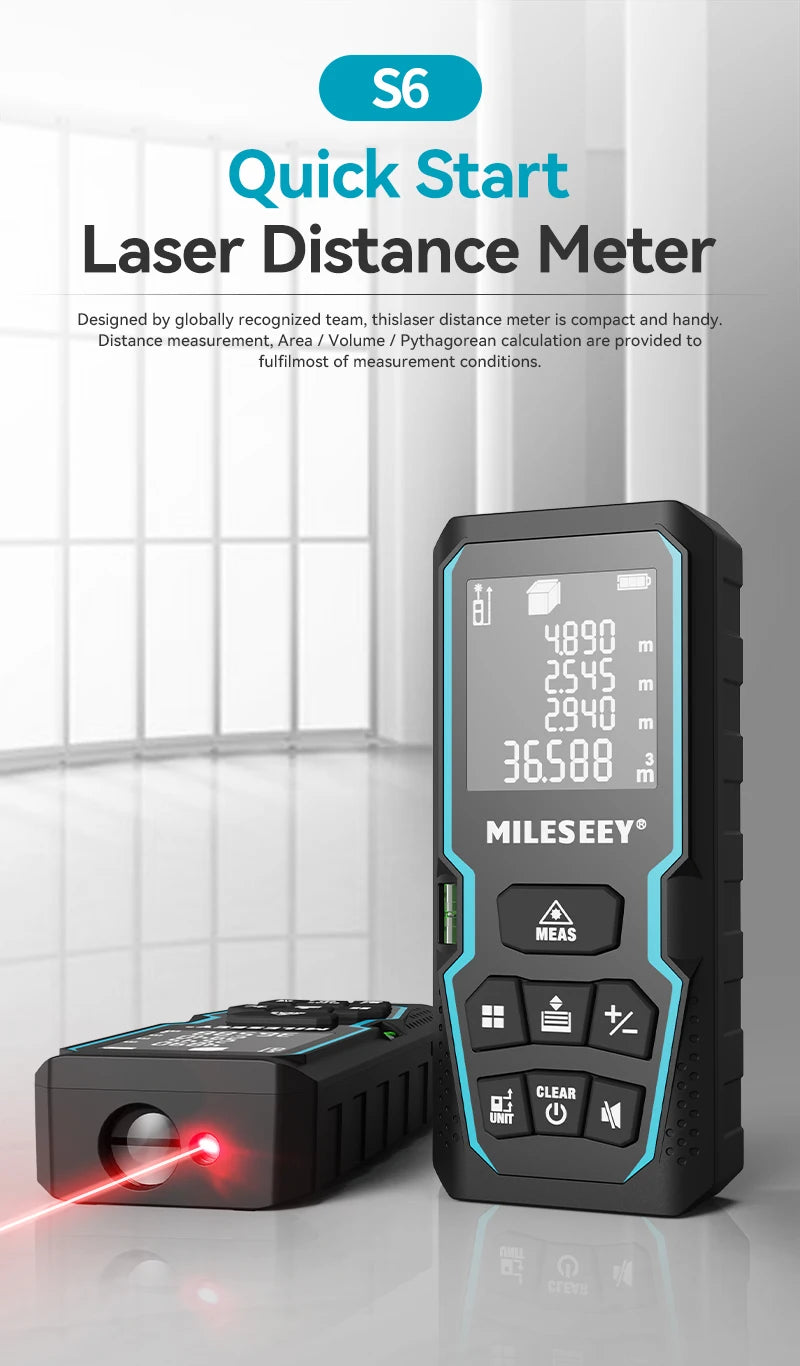Mileseey S6 Laser Distance Meter 40m/120m, Rangefinder with Level Bubble , LCD Display with Backlit, Measure Tools for Home