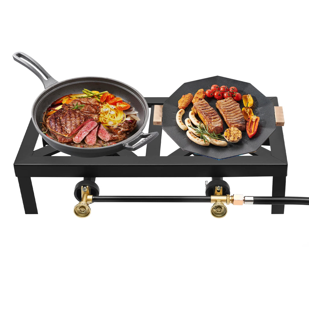 8000W Double Burner Gas Stove Portable Outdoor Camping Stove Propane Cooker Adjustable 0-10Psi for Patio Camping, BBQ, Home Brew
