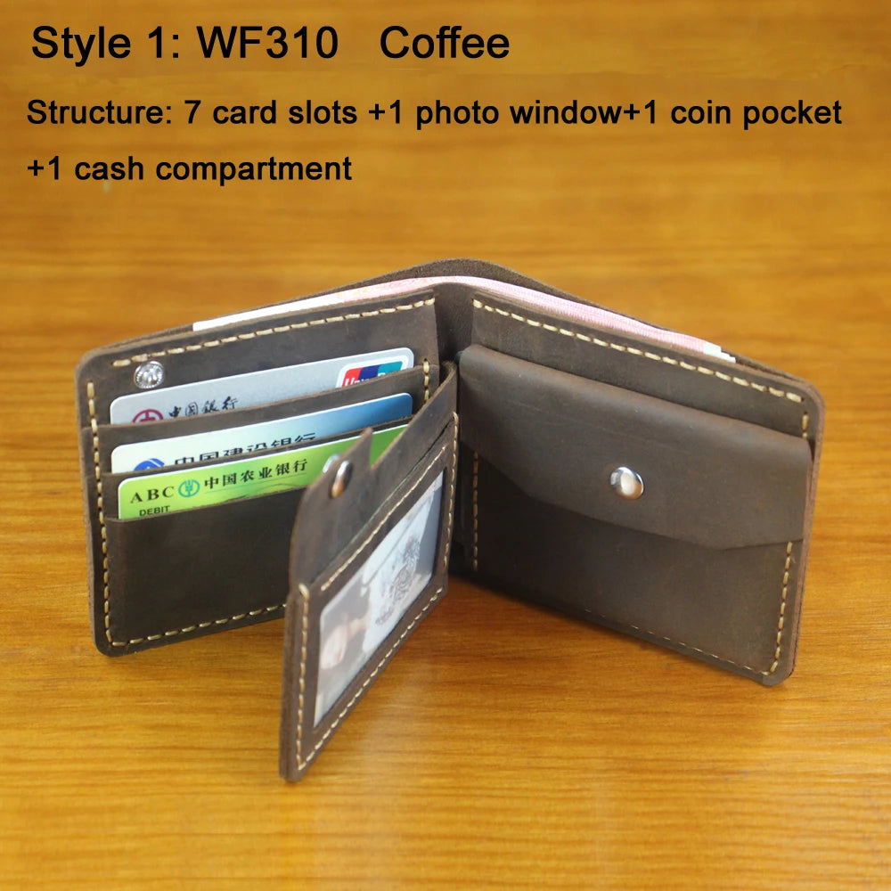 Luxury Handmade 100% Genuine Leather Men Wallet Purse Short Money Clip with Coin Pocket Male Money Bag Multi-Card Wallet Vintage