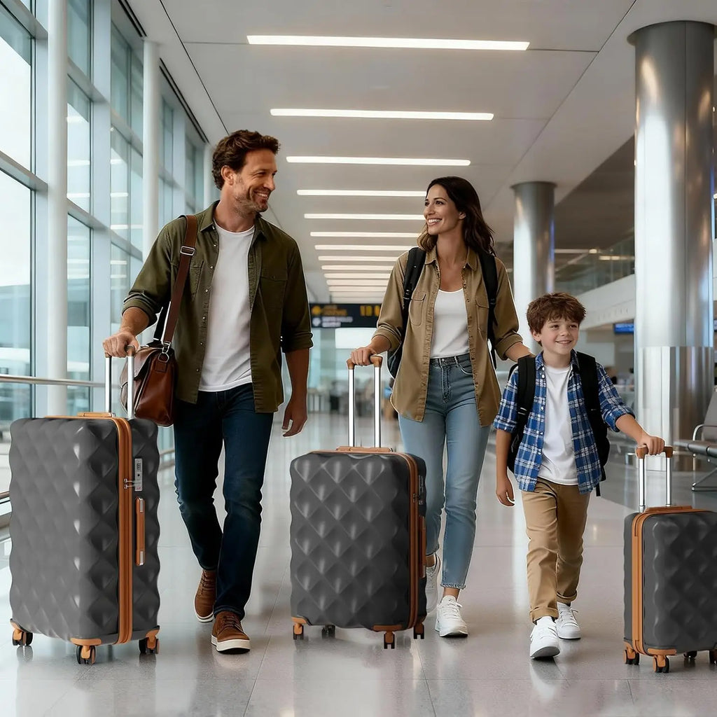 British Traveller 20+24+28 Inch 3-Piece ABS+PC Hard Shell Luggage Set, TSA Lock Travel Suitcase with Silent 360° Spinner Wheels & Adjustable Aluminum Handle