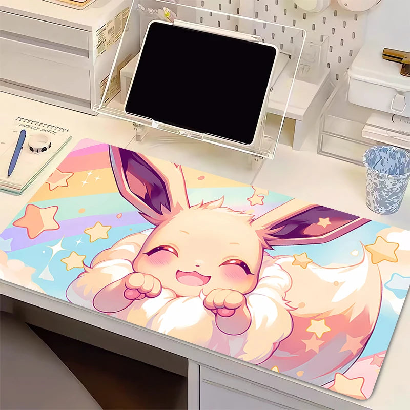 Mouse Pad Computer Kawaii Flower Keyboard Pad P-pokemonS Anime Gaming Accessories Table E-eevee Moon Gamer Desktop Mat Mousepad