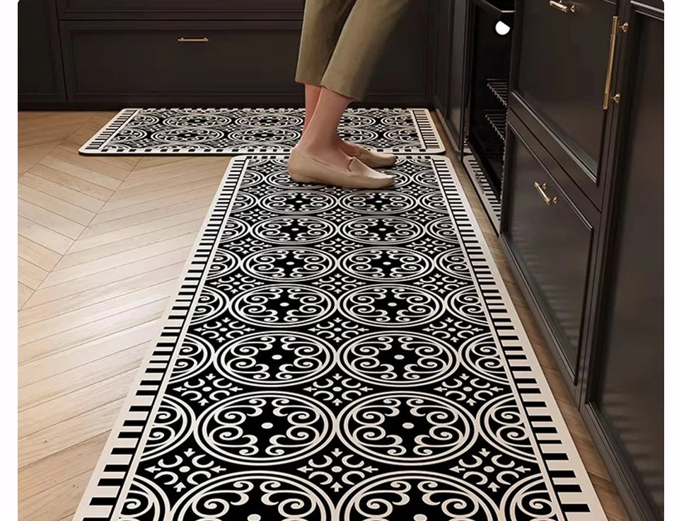 Kitchen Rug PVC Waterproof Leather Carpet Oil-proof Non-Slip Floor Mat Black Checkered Rugs Long Strip Carpets Home Decor 주방용 러그