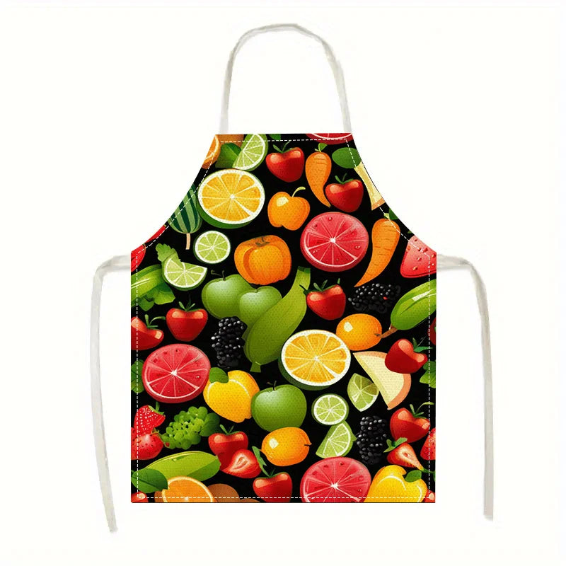 1pc Large Burlap Apron with Fresh and Creative Vegetable & Fruit Print, Sleeveless Kitchen Accessory for Home Cooking and Decor