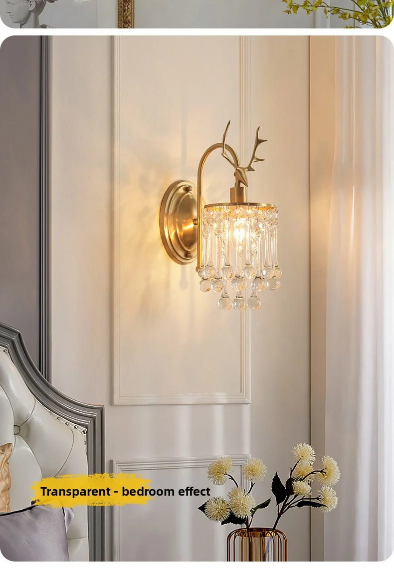 Crystal Wall Lamp - LED American Retro Bedroom Staircase Living Room And Background Wall Light Charging Function Without Wiring