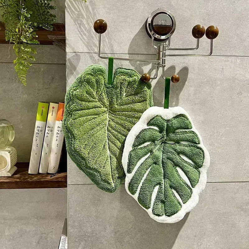 Leaf Hand Towel Absorbent Kitchen Towel Soft Towel Bathroom Accessories Hanging Towels Handkerchief Towels Home Wash Hand Towels
