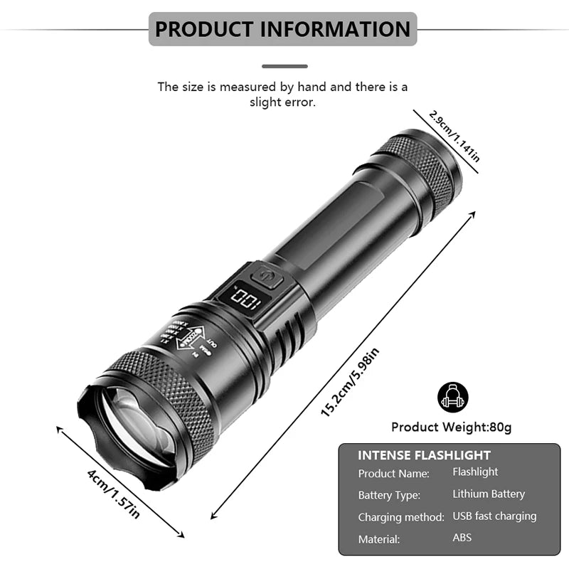 Ultra Bright P50 LED Flashlight Tactical EDC Zoomable Handheld Torch Emergency Spotlight  14500 18650 Battery