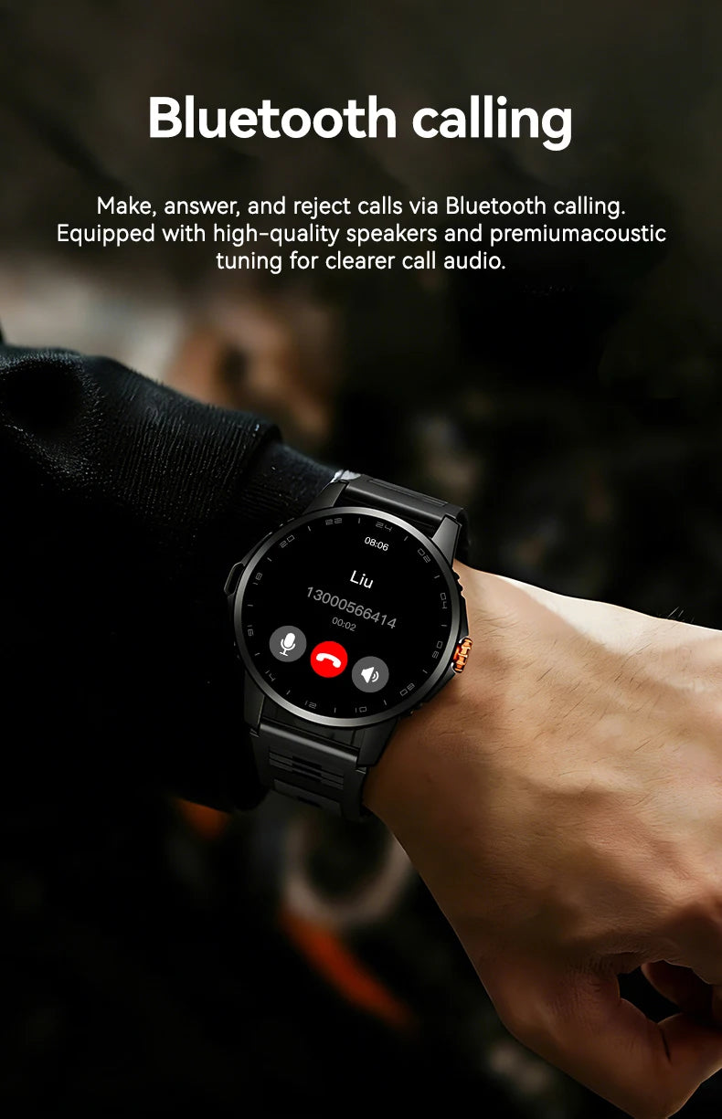 2026 Men's Smart Watch LED Outdoor Flashlight Bluetooth Call Multifunctional Sports Fitness Tracker Large Capacity Battery