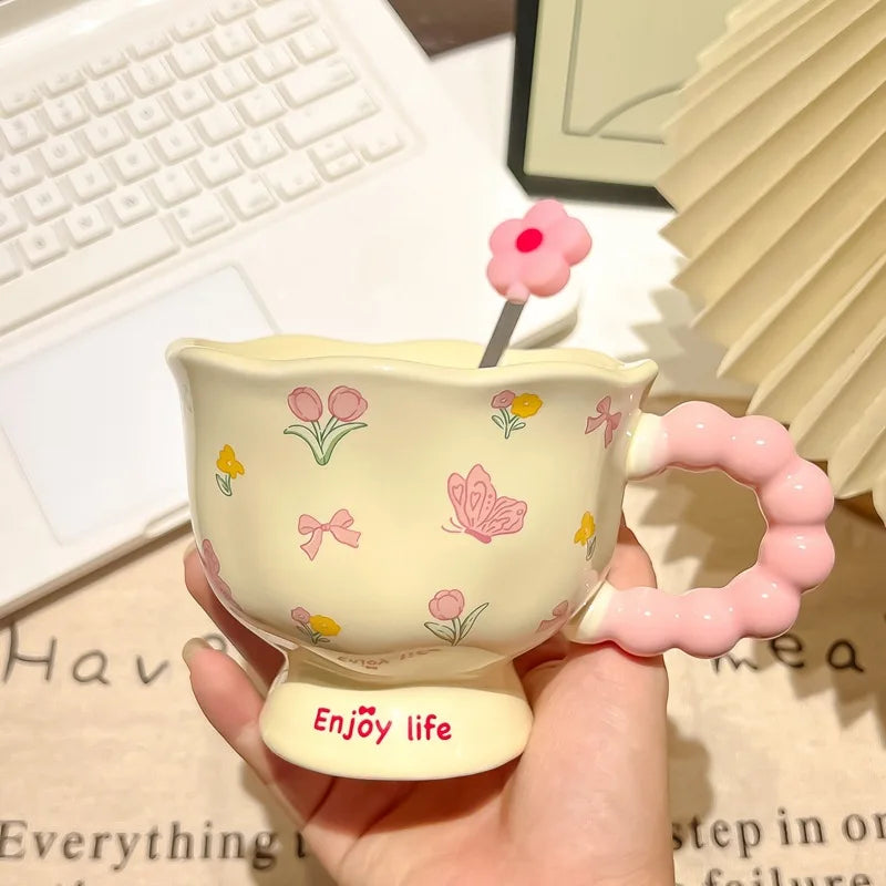 High-value birthday gifts for girls, tulip ceramic cups, gift boxes, flower mugs