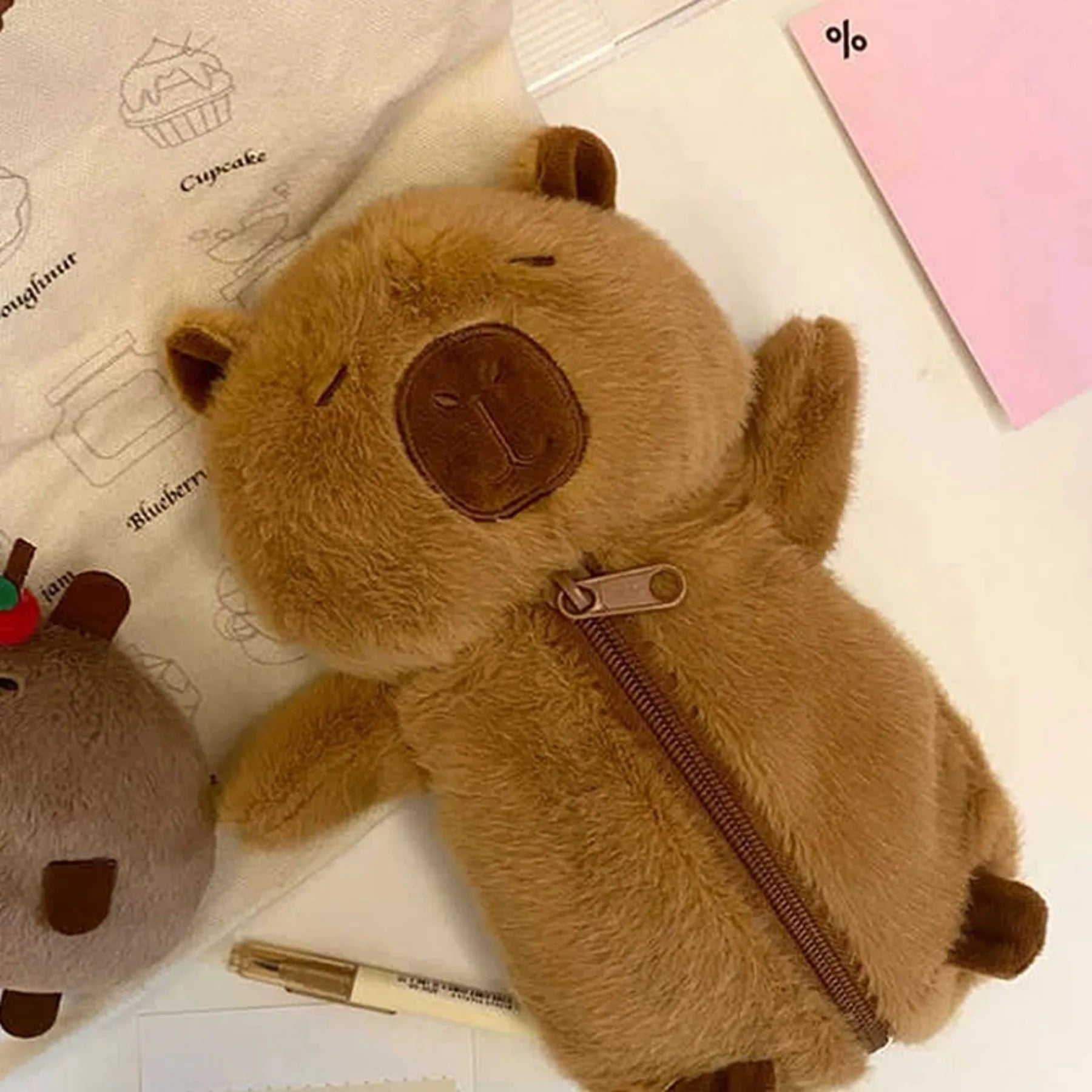 Fabric Capybara Pen Case Multifunctional Pencil Bag Creative Gift for School Office