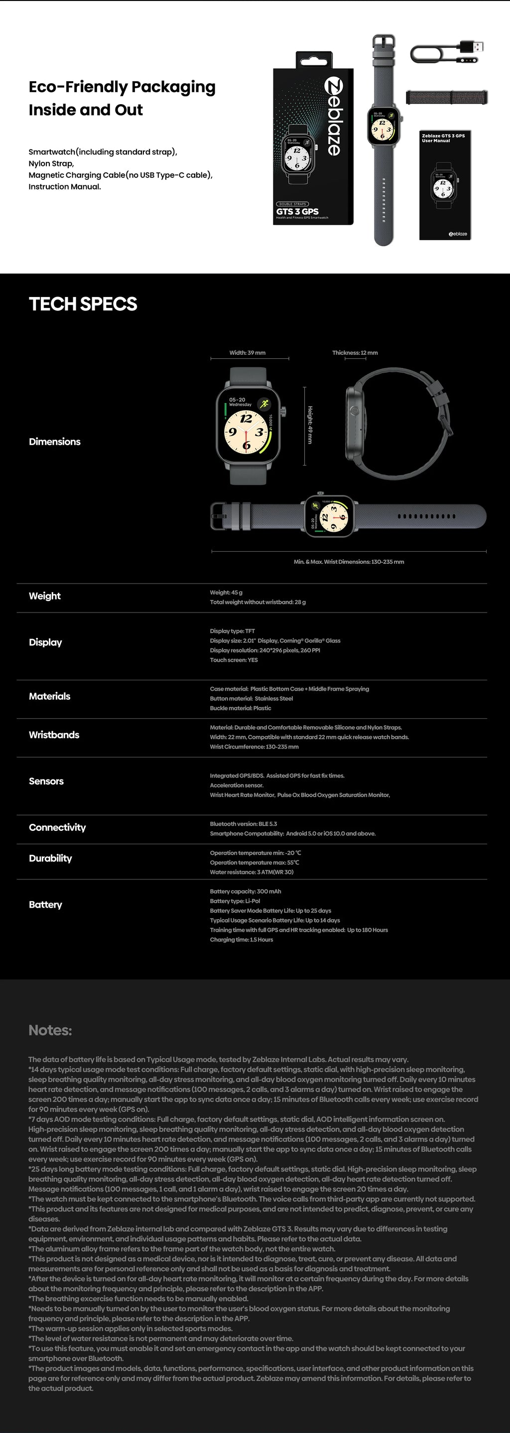 New 2025 Zeblaze GTS 3 GPS Smartwatch 2.01" Display Screen Make/Answer Phone Calls Heart Rate/SpO2/Stress Tracking Smart Watch
