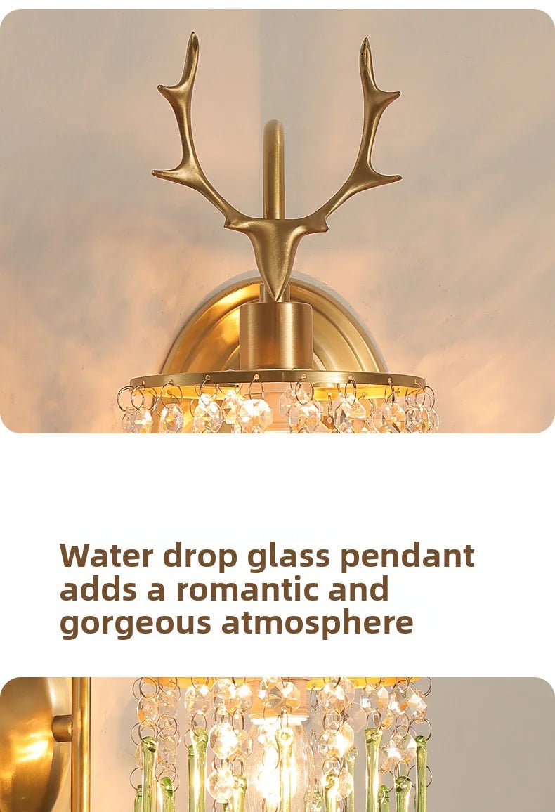Crystal Wall Lamp - LED American Retro Bedroom Staircase Living Room And Background Wall Light Charging Function Without Wiring