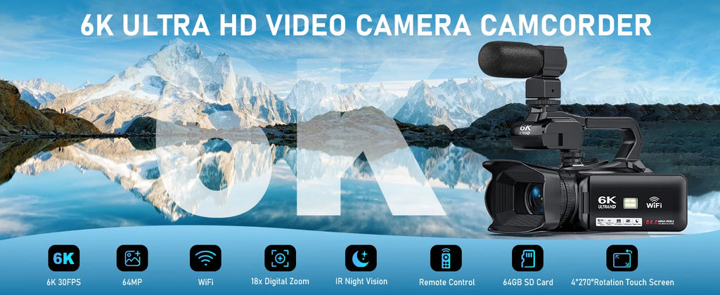 4K 60FPS Professional Camcorder for Photography 64MP WiFi Livestream Webcam Video Cameras 18X Digital Zoom YouTube Vlog Recorder