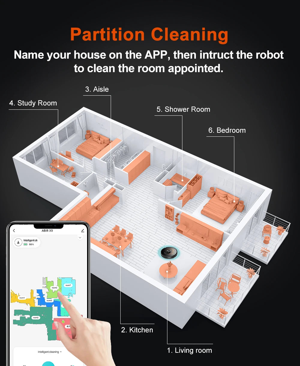 Robot Vacuum Cleaner ABIR X9,Laser Lidar,6500pa Suction,UV Cleaning, Multi-Floor Map,APP Restricted Area,Smart Home Wet Dry Mop