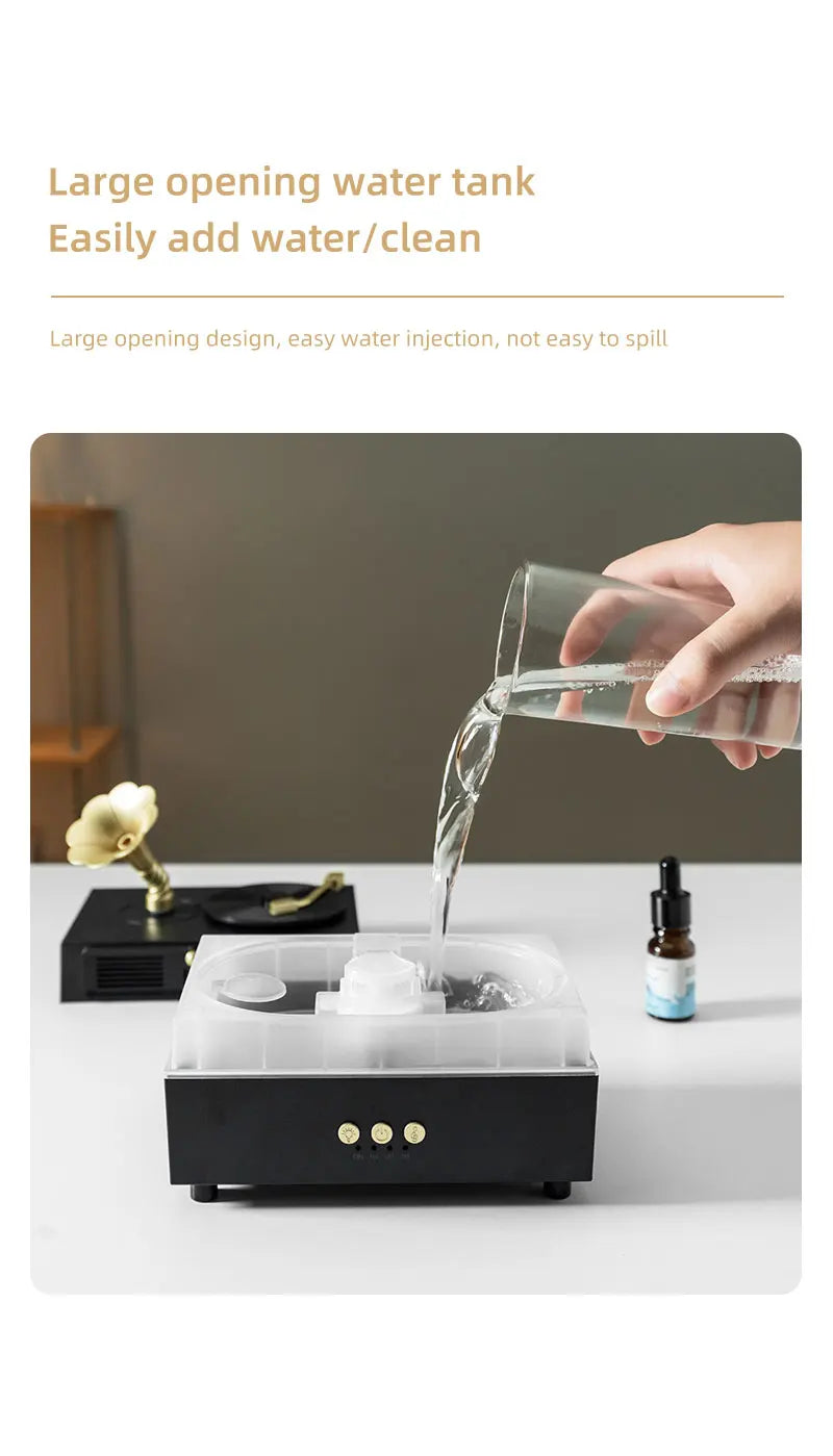 5V Retro Phonograph Bluetooth Speaker Humidifier Ultrasonic Aroma Diffuser Rotating Colorful Light Remote Essential Oil Atomizer