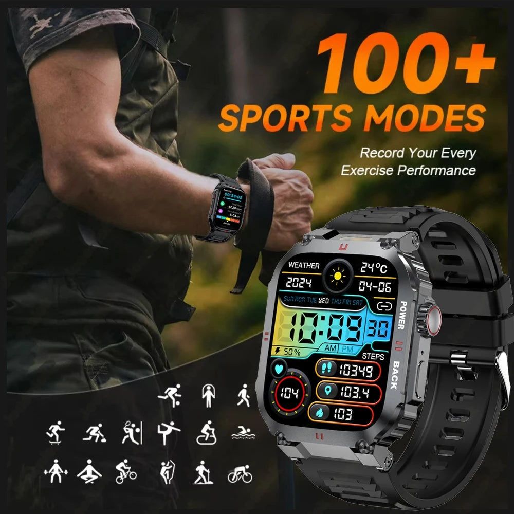 2025 New Outdoor Military Rugged Smart Watch Men's 1.91 Inch AMOLED HD Full Screen Touch LED Light Bluetooth Call Smartwatches
