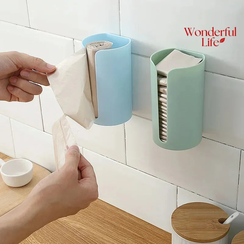 1Pcs Holder Punch-free Self-adhesive Wall-mounted Household Bathroom Kitchen Garbage Bags Storage Rack Plastic Bag Organizer Box