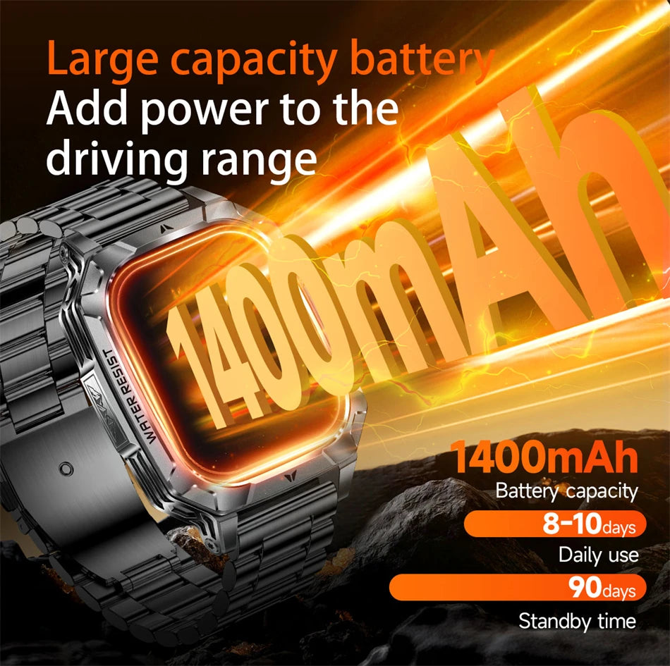 Upgrade 1400 mAh Battery Military Grade Smart Watch Men IP68 Waterproof 100+ Sports Modes Bluetooth Call AMOLED HD Smartwatches