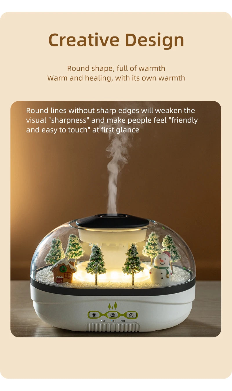Snowman Landscape Aroma Humidifier with Colorful Light Essential Oil Diffuser Ultrasonic Raindrop Air Humidifier for Home Office