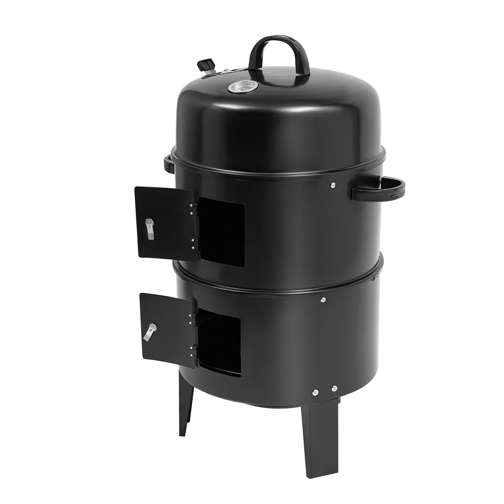 84cm Barrel Style Charcoal BBQ Smoker Grill, Built-in Thermometer Outdoor Smoking Oven, Ideal for Grilling Meat,Chicken Wings