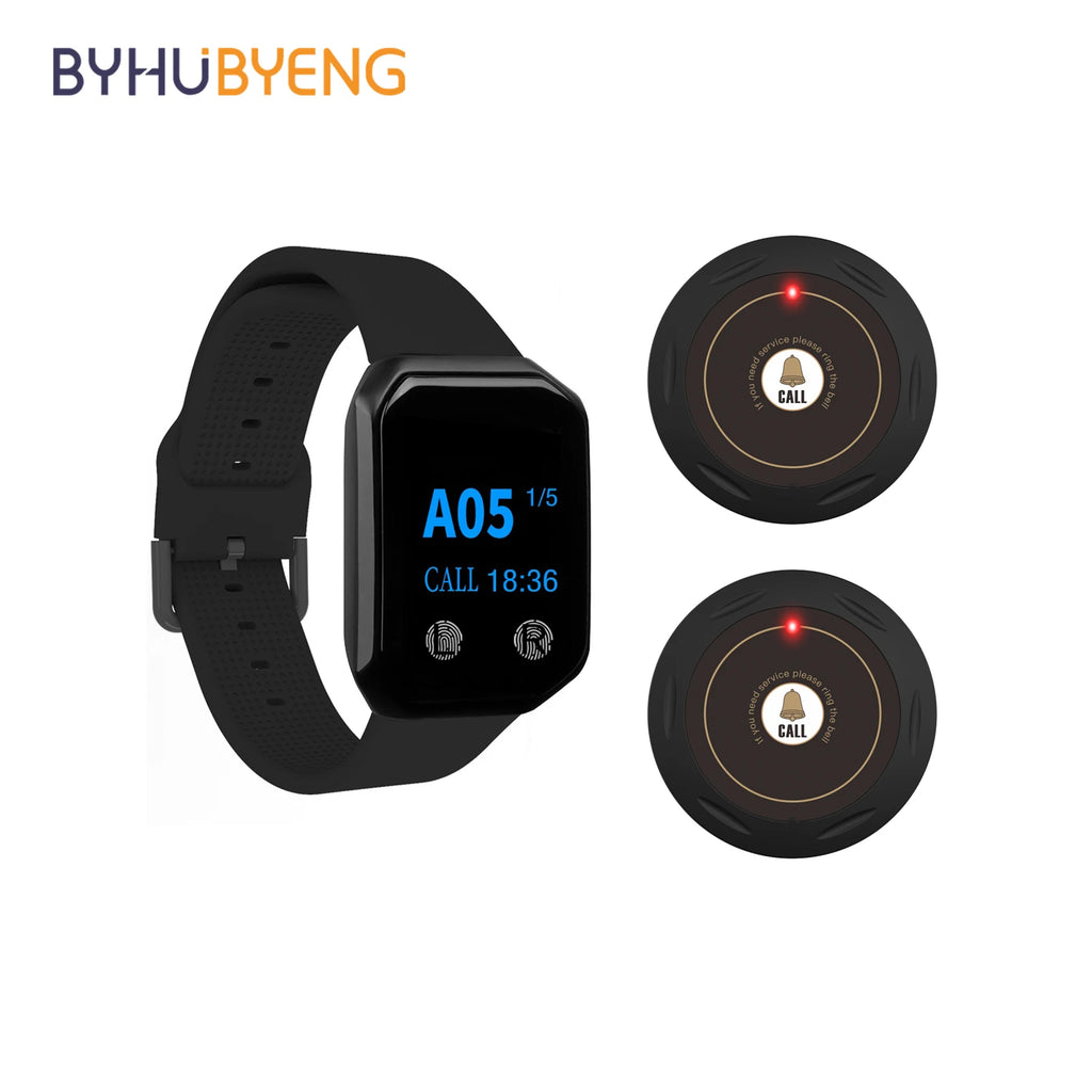 2PCS Wireless Call Button + 1 Watch Receiver Wireless Calling System For Nurse Call Caregiver Pager Elderly Care Clinic