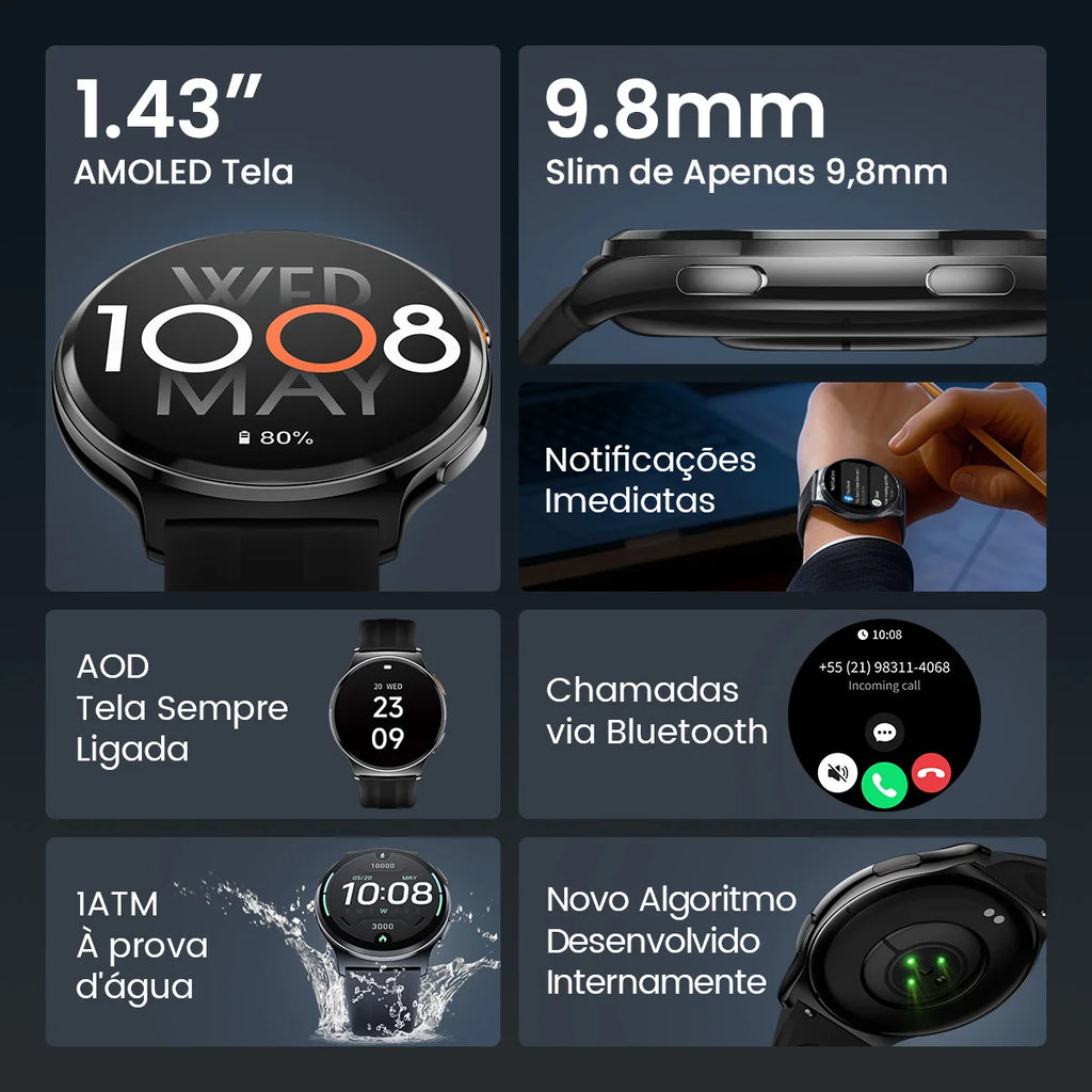 HAYLOU Solar Lite 2 Smartwatch 1.43'' AMOLED Display 24h Health Monitoring 150+ Sports Modes Voice Calling Smart Watch 1ATM