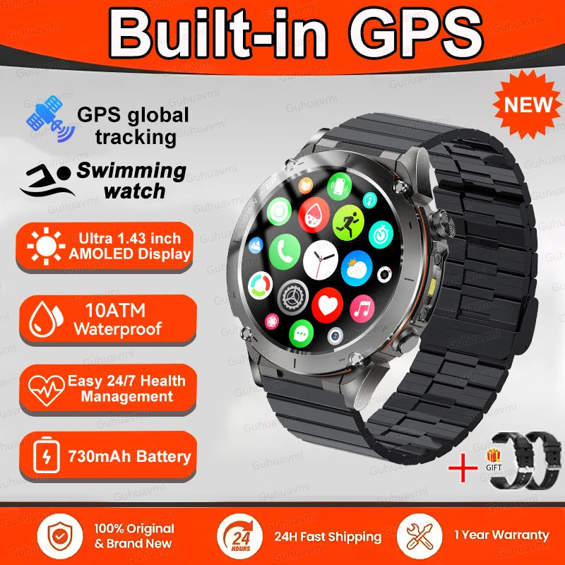 2025 GUHUAVMI Y-101 GPS Sports Smart Watch 10ATM Waterproof Built-in Dual-Band GNSS Compass Altimeter Military Grade Smartwatchs