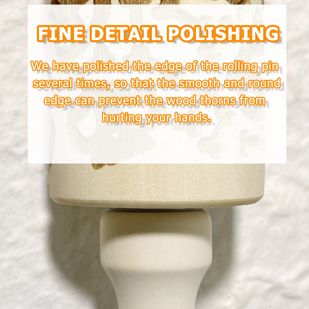Wooden Rolling Pin for Christmas, 3D DIY Engraved Embossing Rolling Pins with Xmas Reindeer Flower Pattern, for Baking Cookies