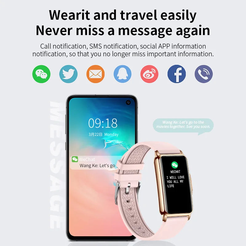 Smart Bracelet Women Smartwatch Men Heart Rate Blood Oxygen Waterproof Sport Fitness Smart Band Watch Call Reminder Ladies+Gift