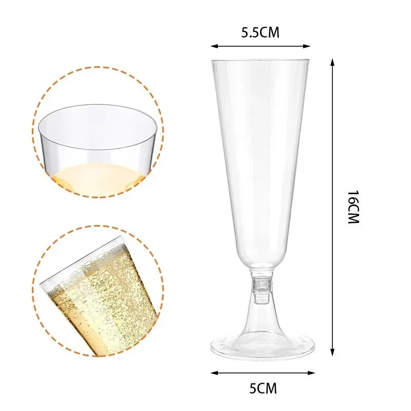 JUSTINLAU 25/50/100pcs Disposable Cups Clear Plastic Champagne Flutes Bar Cups Toasting Glasses for Weddings Party Cocktail Cups