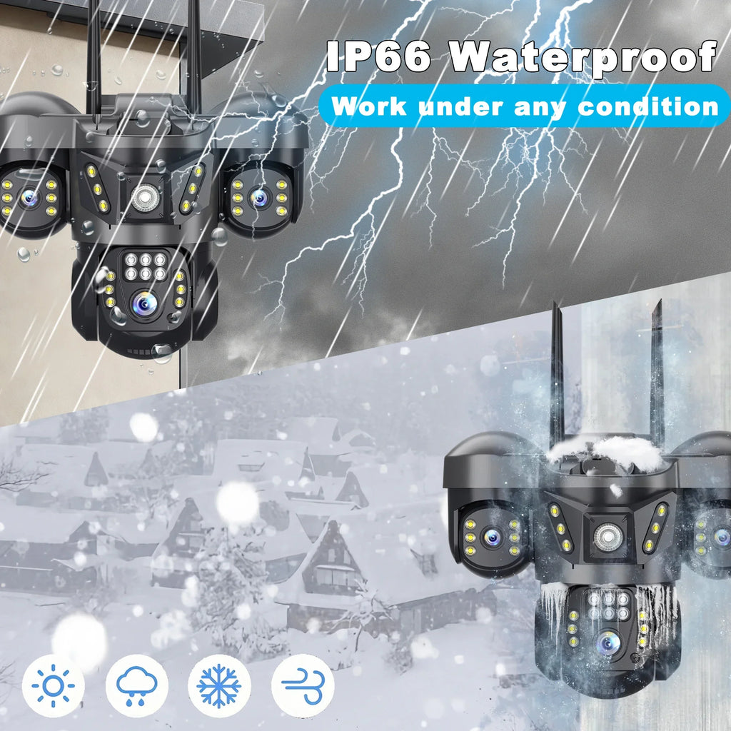 15MP 8K WIFI IP Camera 10X Zoom Triple Lens Outdoor Triple Screen PTZ Cam Waterproof CCTV Auto Tracking Security Surveillance