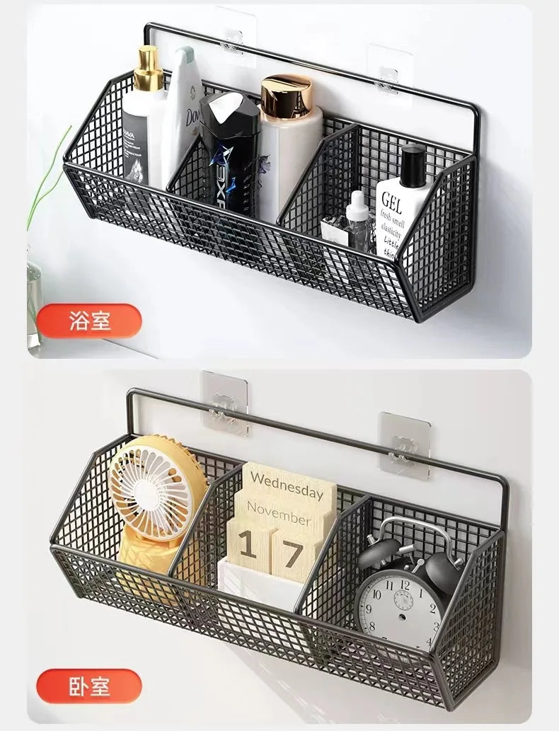 AOBT Wall-Mounted Green Onion Ginger Garlic Storage Rack Punch-Free Kitchen Multi-Functional Basket Organizer for Spices Herbs