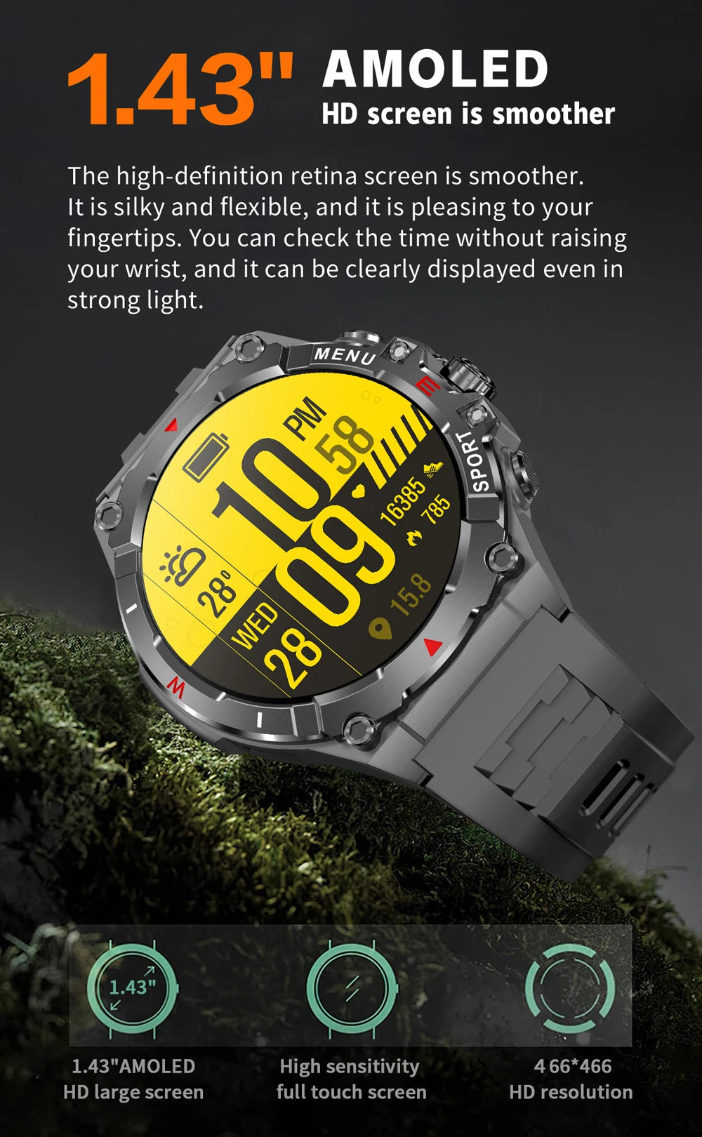 2025 COLMI V76 GPS Smartwatch 1.43" Ultra AMOLED Display Built-in Compass Altimeter Bluetooth Call Smart Watch 500mAh Battery
