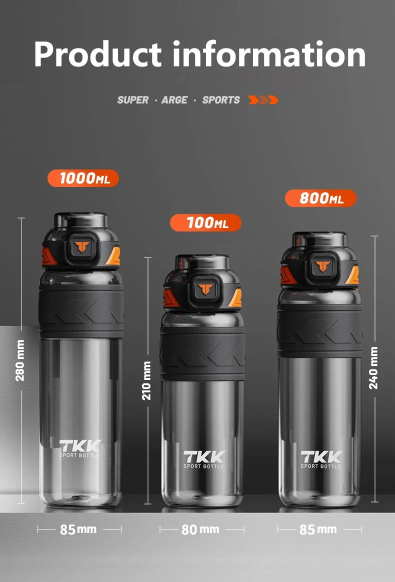 TKK 600/800/1000ml Sports Watter Bottle Tritan BPA free Straw Portable Leak-proof Plastic Drinkware Outdoor Fitness Kettle