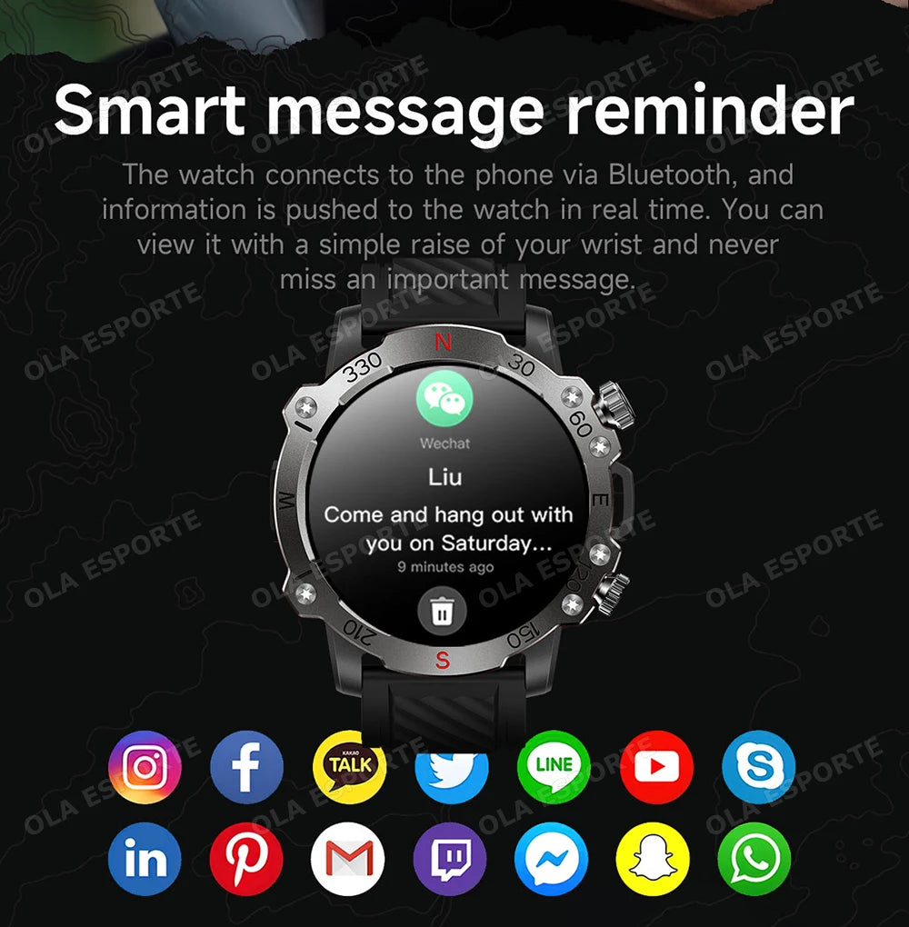 GPS Smart Watch 5ATM Waterproof Built-in Dual-band GNSS GPS Motion trajectory Military Sport Smartwatch Men 2025 New For Android