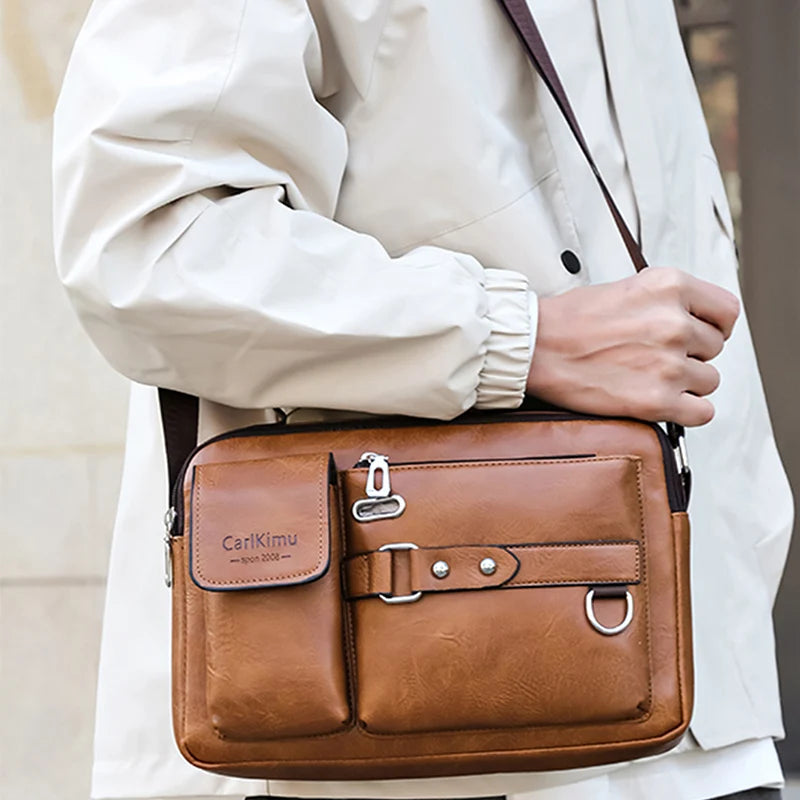 Men's Retro Messenger Bag with Waterproof Design, Large Capacity Laptop Briefcase for Office Work, Travel and School