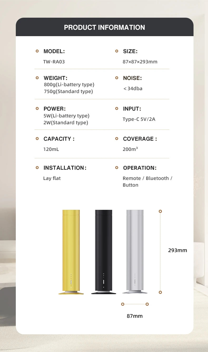TEABLUM Smart Essential Oil Diffuser Office Aromatherapy Machine Battery Aromatherapy Machine Home Electric Aromatherapy Machine