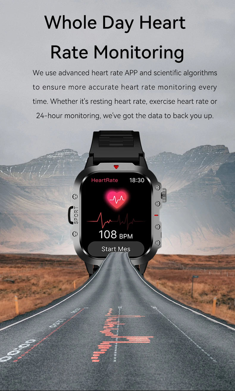 G.L Wear New Military Smart Watch Men Outdoor Sports Fitness Tracker Health Monitor 2.19 inch Bluetooth Talk Smart Watch