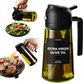 Olive Oil Dispenser,Sprayer for Cooking 2 in 1- Spray and Pour,Dark Green Glass Oil Bottlewith Stickers,16oz/470ml Oil Sprayer